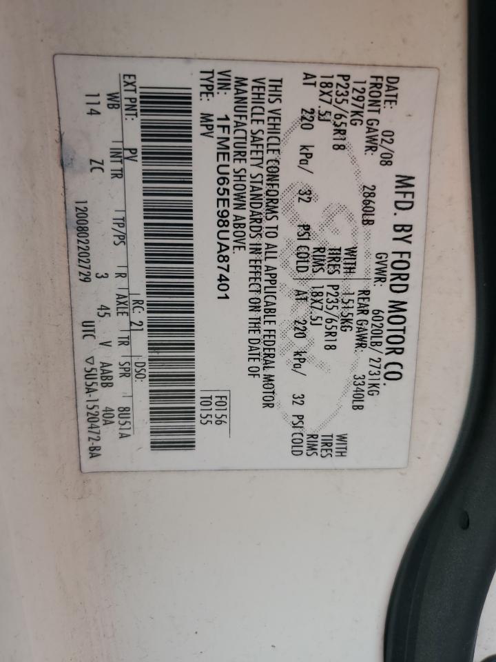 2008 Ford Explorer Limited VIN: 1FMEU65E98UA87401 Lot: 92592445