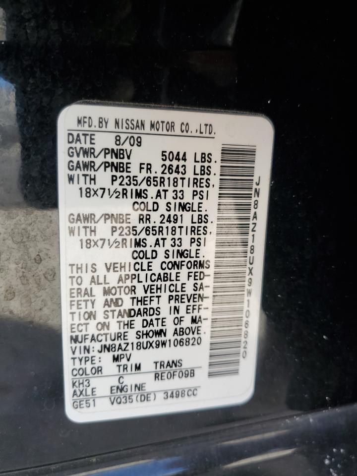 2009 Nissan Murano S VIN: JN8AZ18UX9W106820 Lot: 93410345