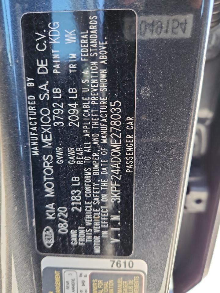 2021 Kia Forte Fe VIN: 3KPF24AD0ME278035 Lot: 85119195