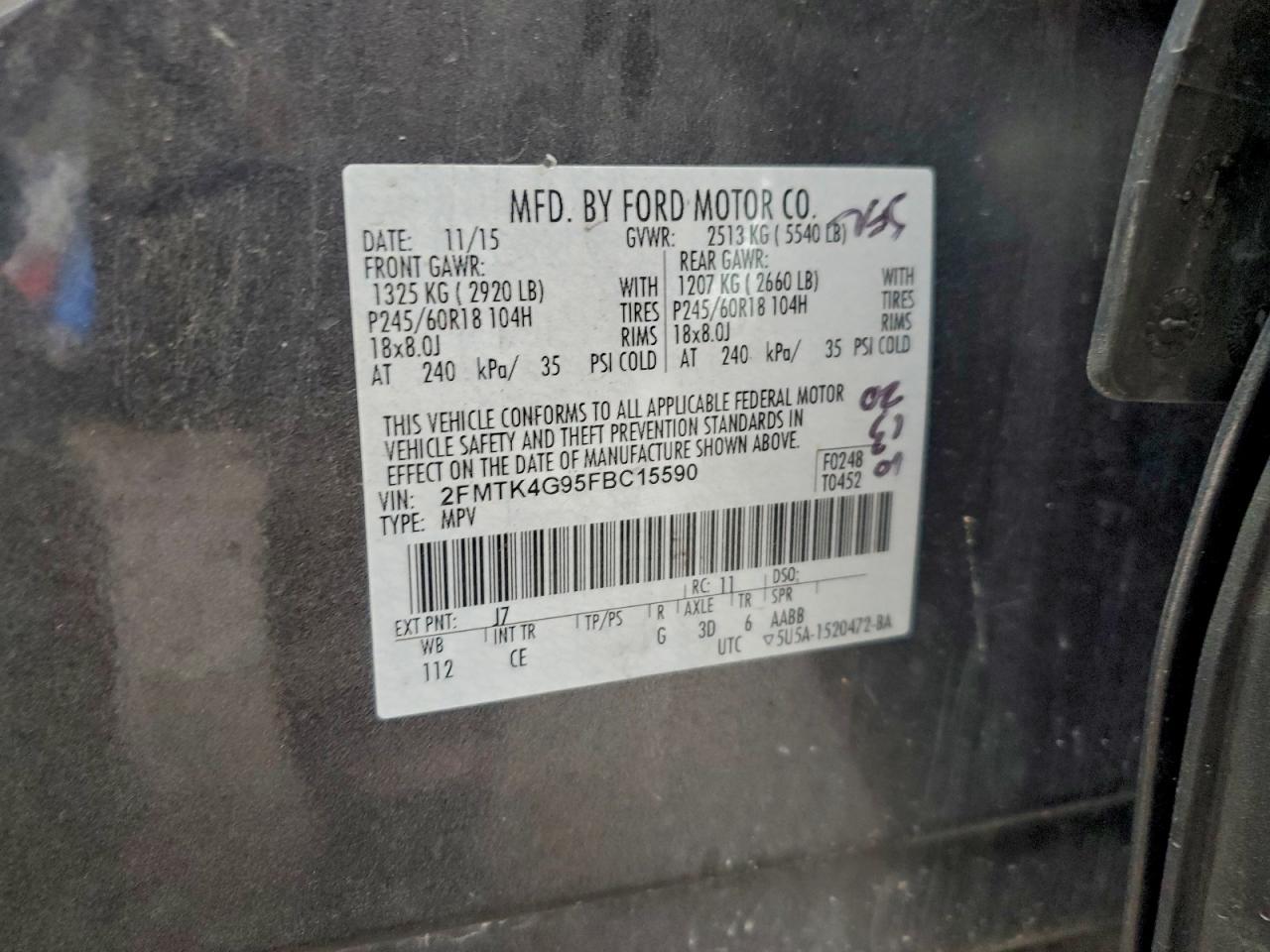 2015 Ford Edge Se VIN: 2FMTK4G95FBC15590 Lot: 94869805