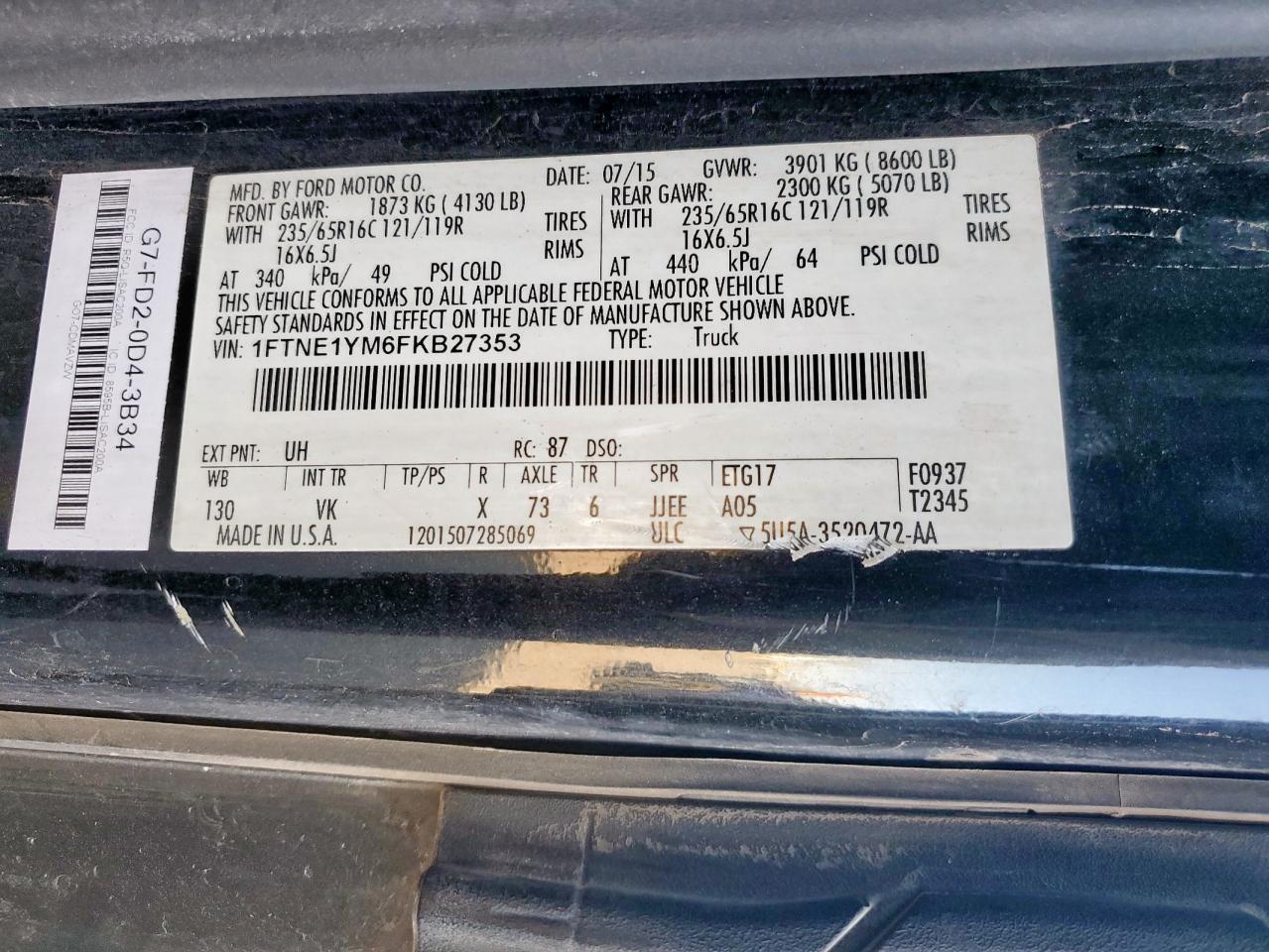 2015 Ford Transit Delivery Van VIN: 1FTNE1YM6FKB27353 Lot: 92745735