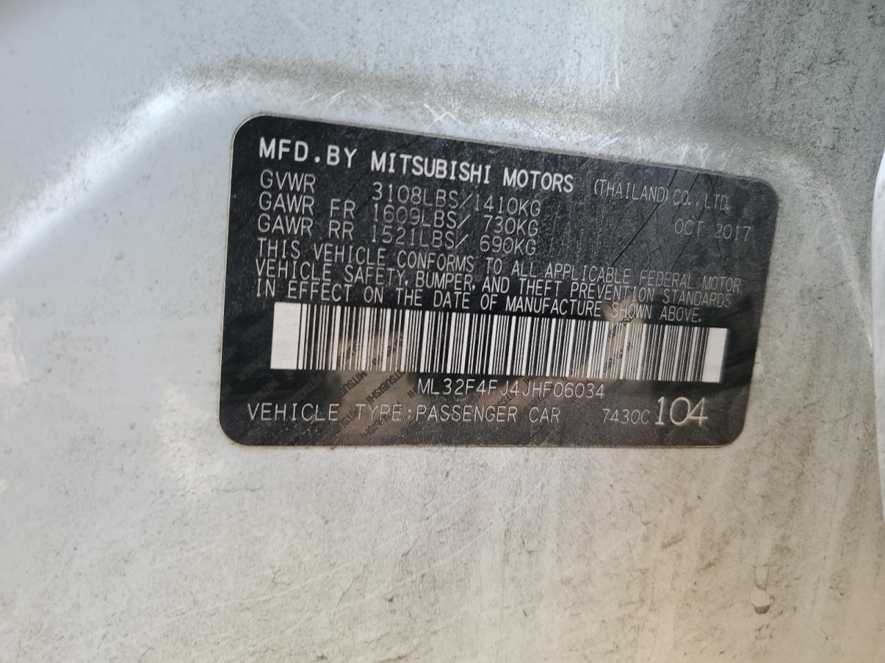 2018 Mitsubishi Mirage G4 Se VIN: ML32F4FJ4JHF06034 Lot: 90886885