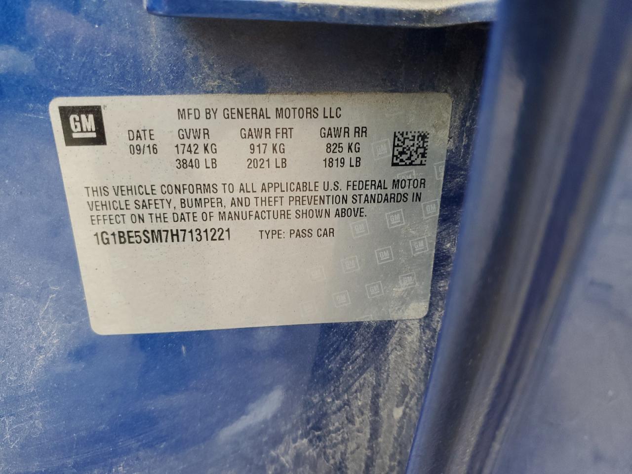 2017 Chevrolet Cruze Lt VIN: 1G1BE5SM7H7131221 Lot: 91275865