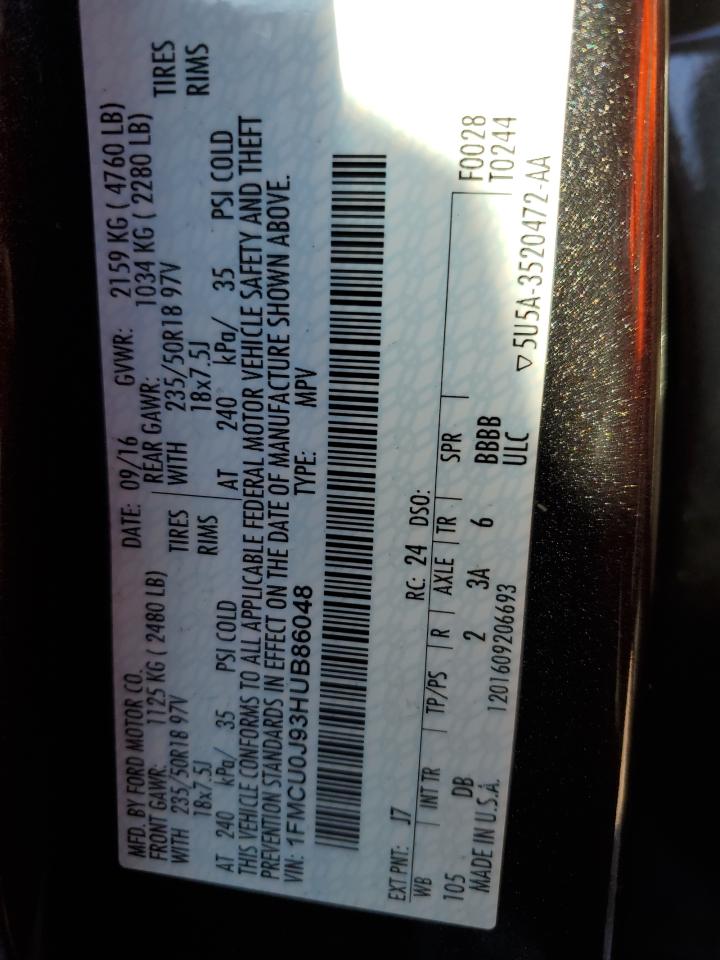 2017 Ford Escape Titanium VIN: 1FMCU0J93HUB86048 Lot: 91907155