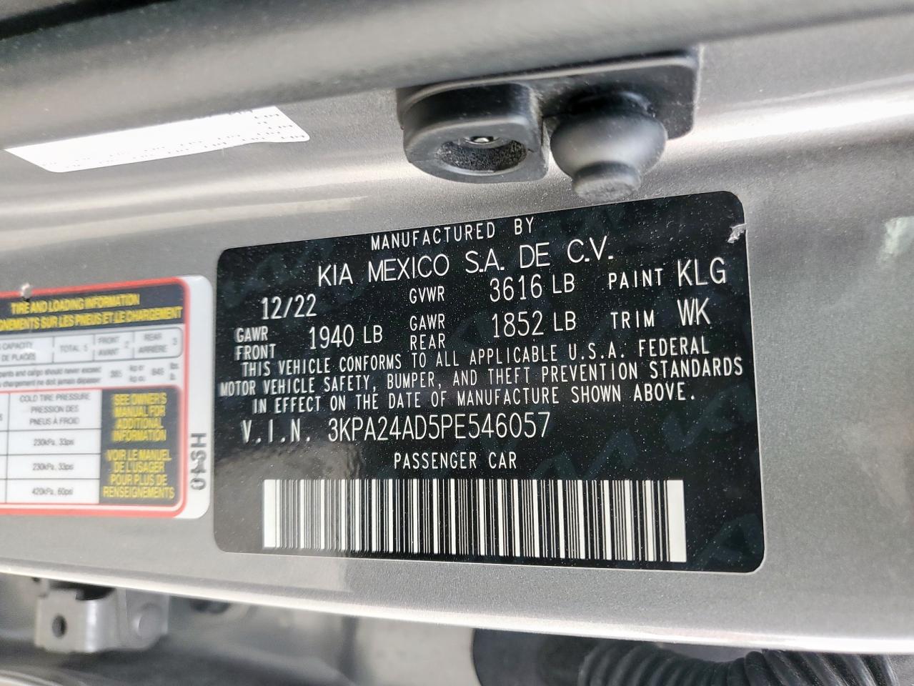 2023 Kia Rio Lx VIN: 3KPA24AD5PE546057 Lot: 93227255