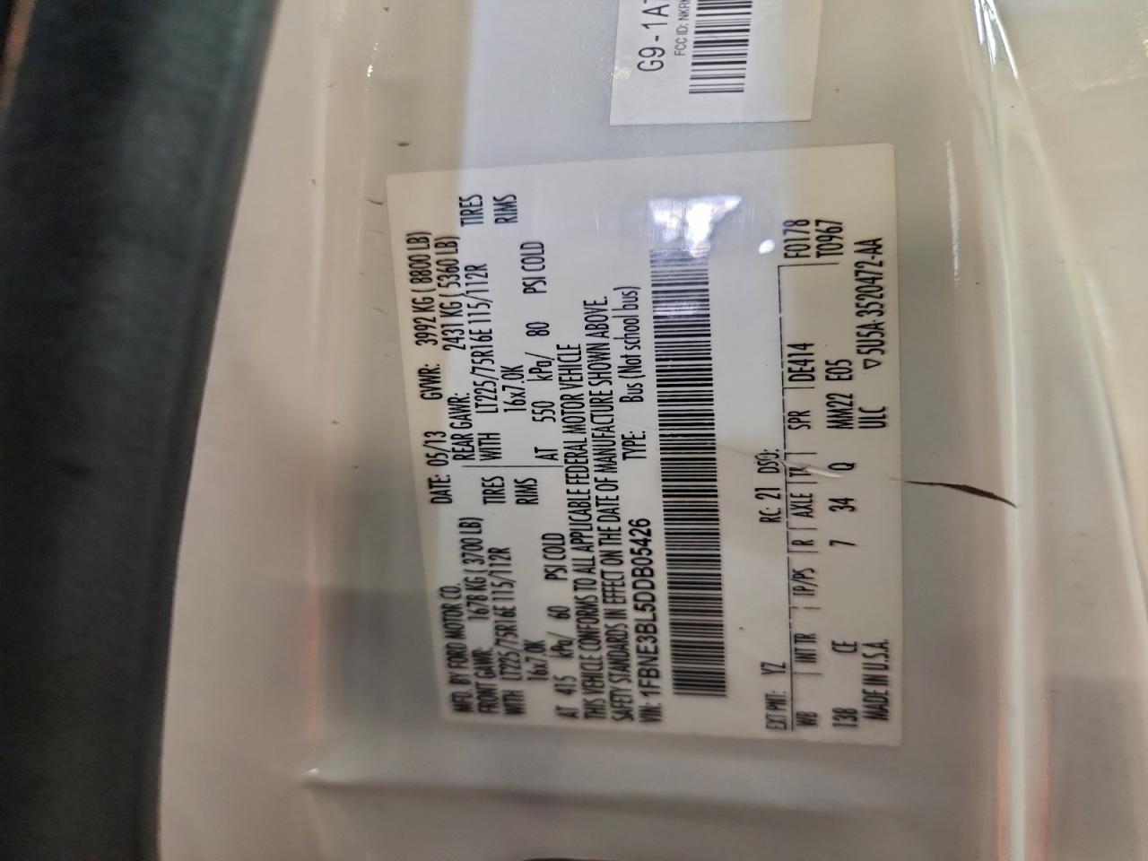 2013 Ford Econoline E350 Super Duty Wagon VIN: 1FBNE3BL5DDB05426 Lot: 92719595