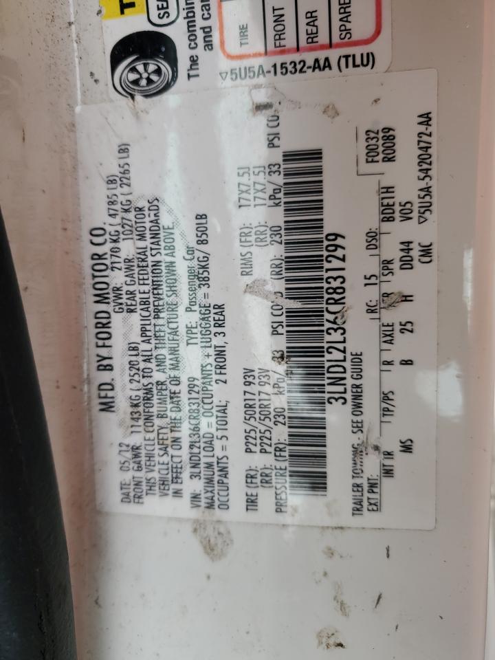 2012 Lincoln Mkz Hybrid VIN: 3LNDL2L36CR831299 Lot: 92502855