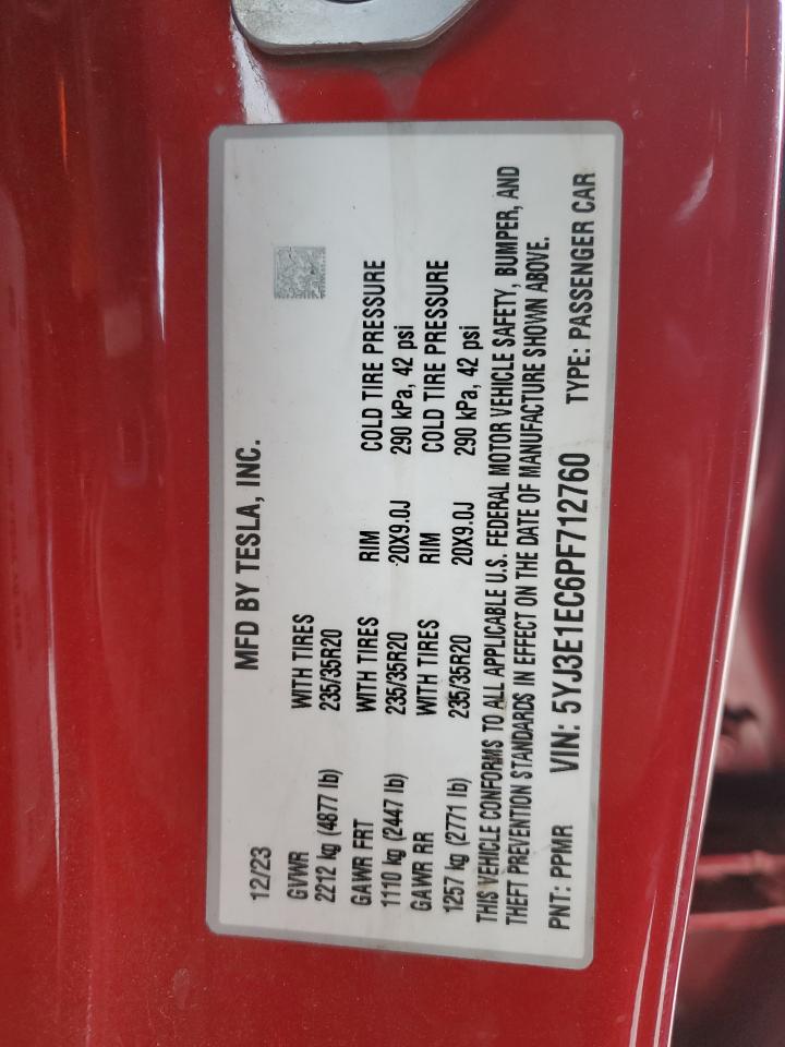 2023 Tesla Model 3 VIN: 5YJ3E1EC6PF712760 Lot: 91697215