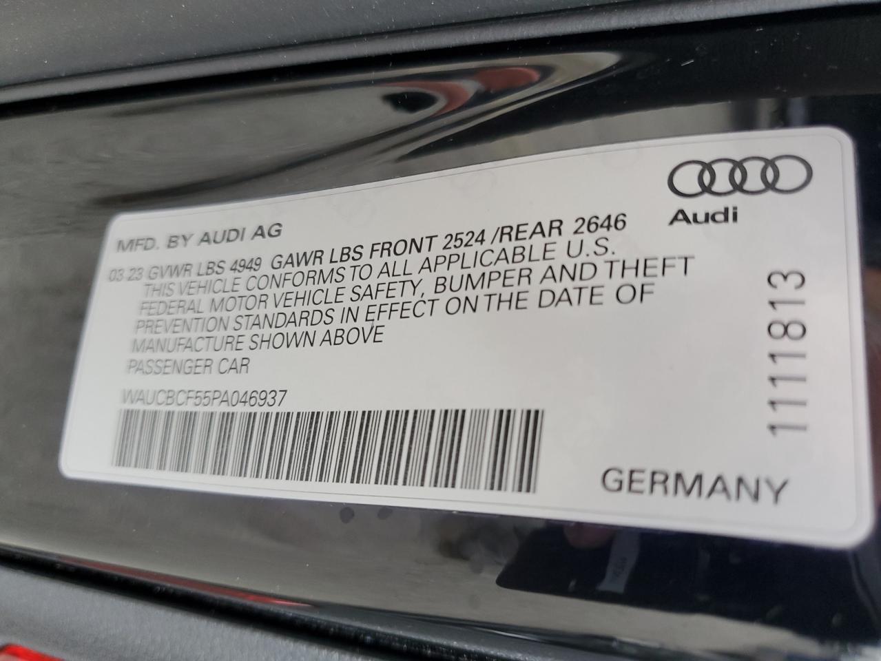 2023 Audi A5 Premium Plus 40 VIN: WAUCBCF55PA046937 Lot: 93435755