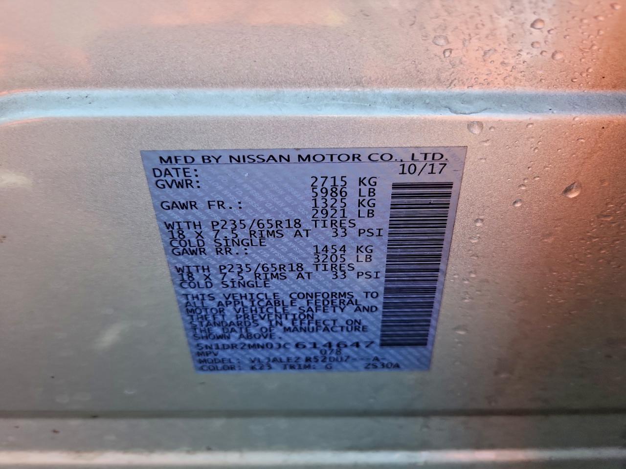 2018 Nissan Pathfinder S VIN: 5N1DR2MN0JC614647 Lot: 94136585