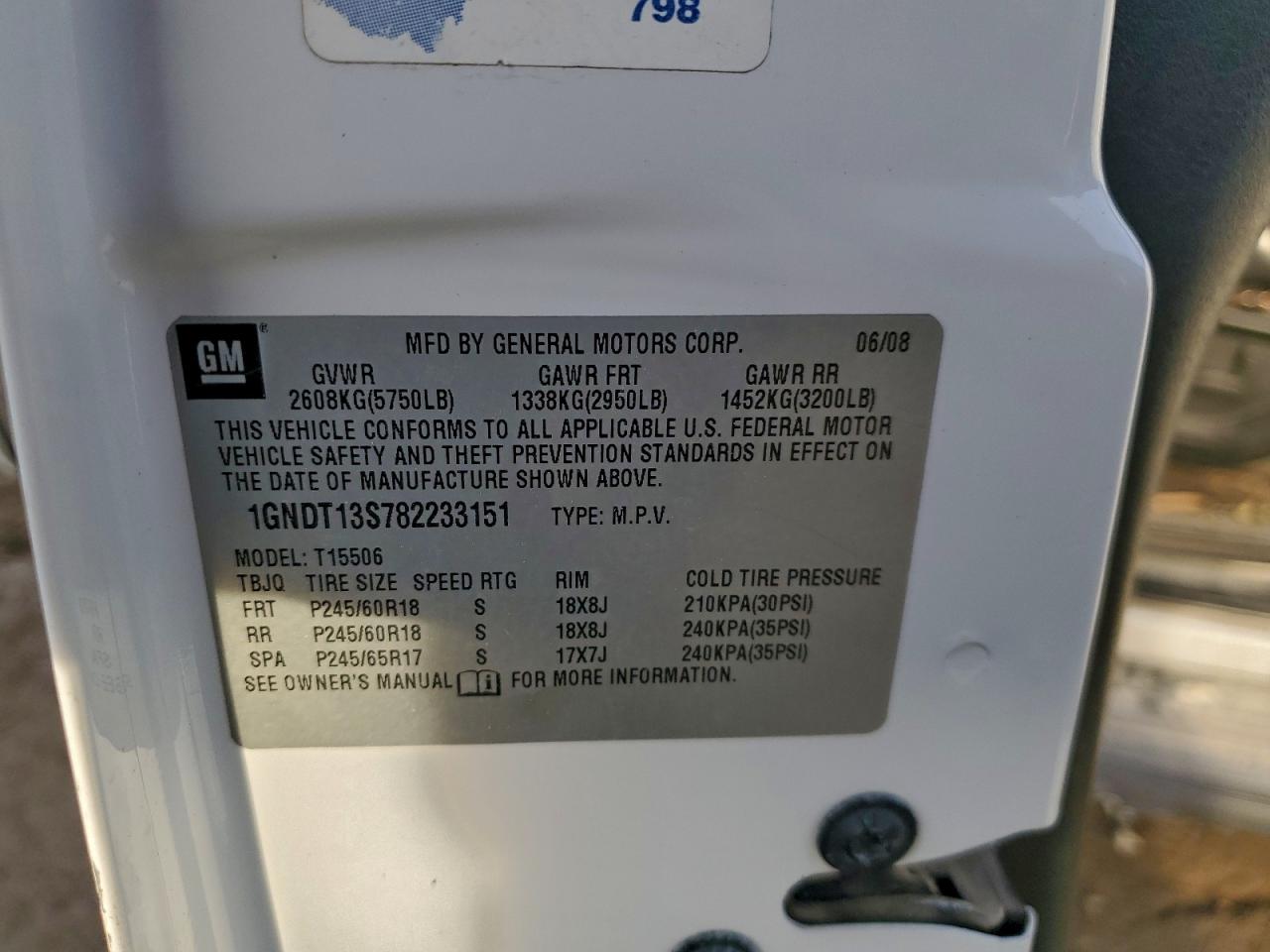 2008 Chevrolet Trailblazer Ls VIN: 1GNDT13S782233151 Lot: 93527365