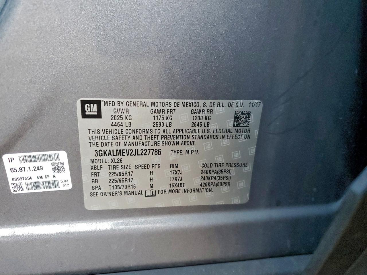 2018 GMC Terrain Sle VIN: 3GKALMEV2JL227786 Lot: 94320565