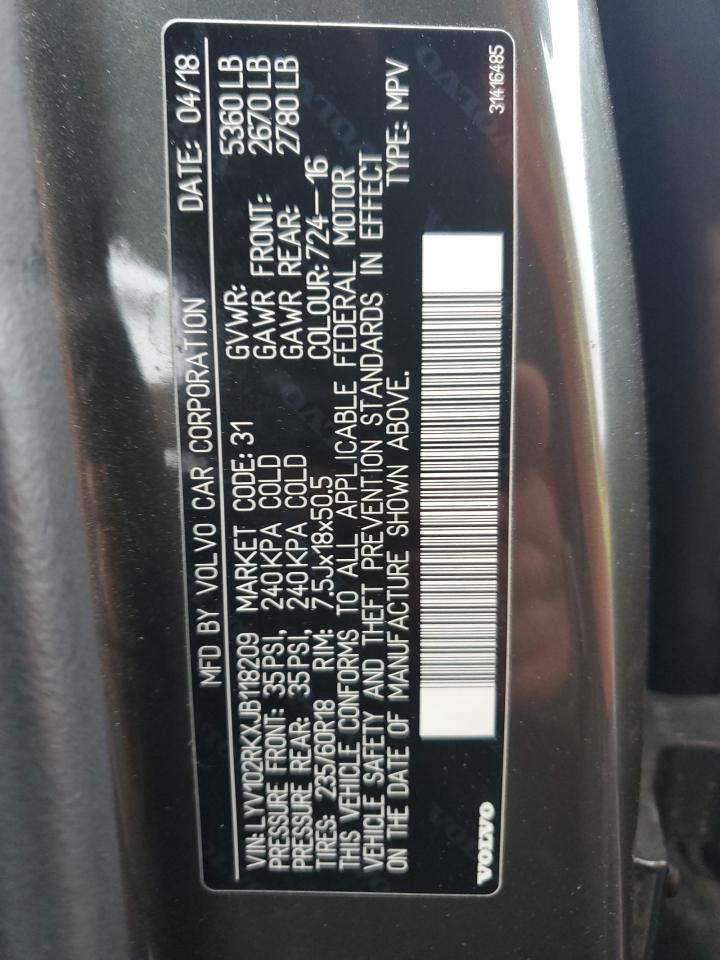 2018 Volvo Xc60 T5 VIN: LYV102RKXJB118209 Lot: 93639075