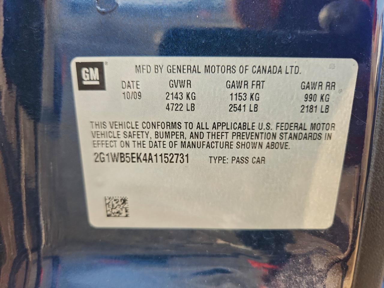 2010 Chevrolet Impala Lt VIN: 2G1WB5EK4A1152731 Lot: 92884035