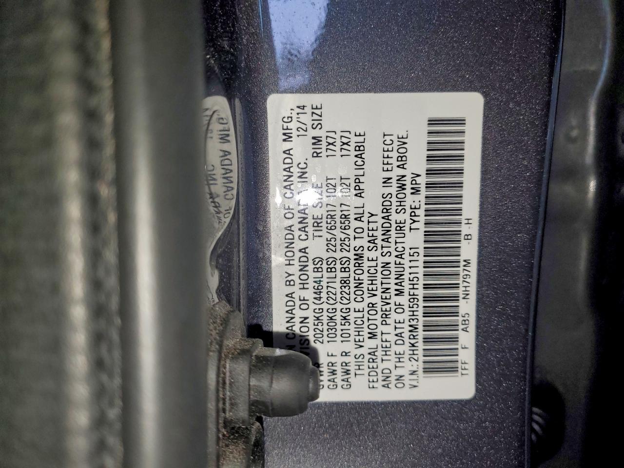 2015 Honda Cr-V Ex VIN: 2HKRM3H59FH511151 Lot: 93934455