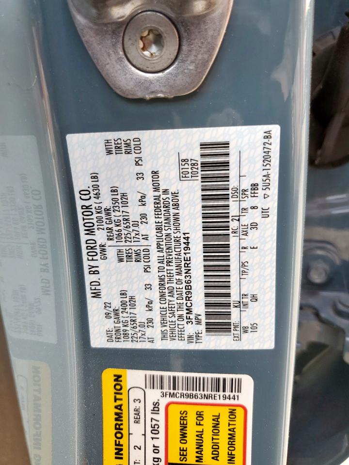 2022 Ford Bronco Sport Big Bend VIN: 3FMCR9B63NRE19441 Lot: 92071905