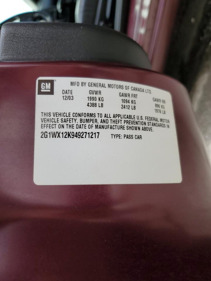 2004 Chevrolet Monte Carlo Ss VIN: 2G1WX12K949271217 Lot: 92065715