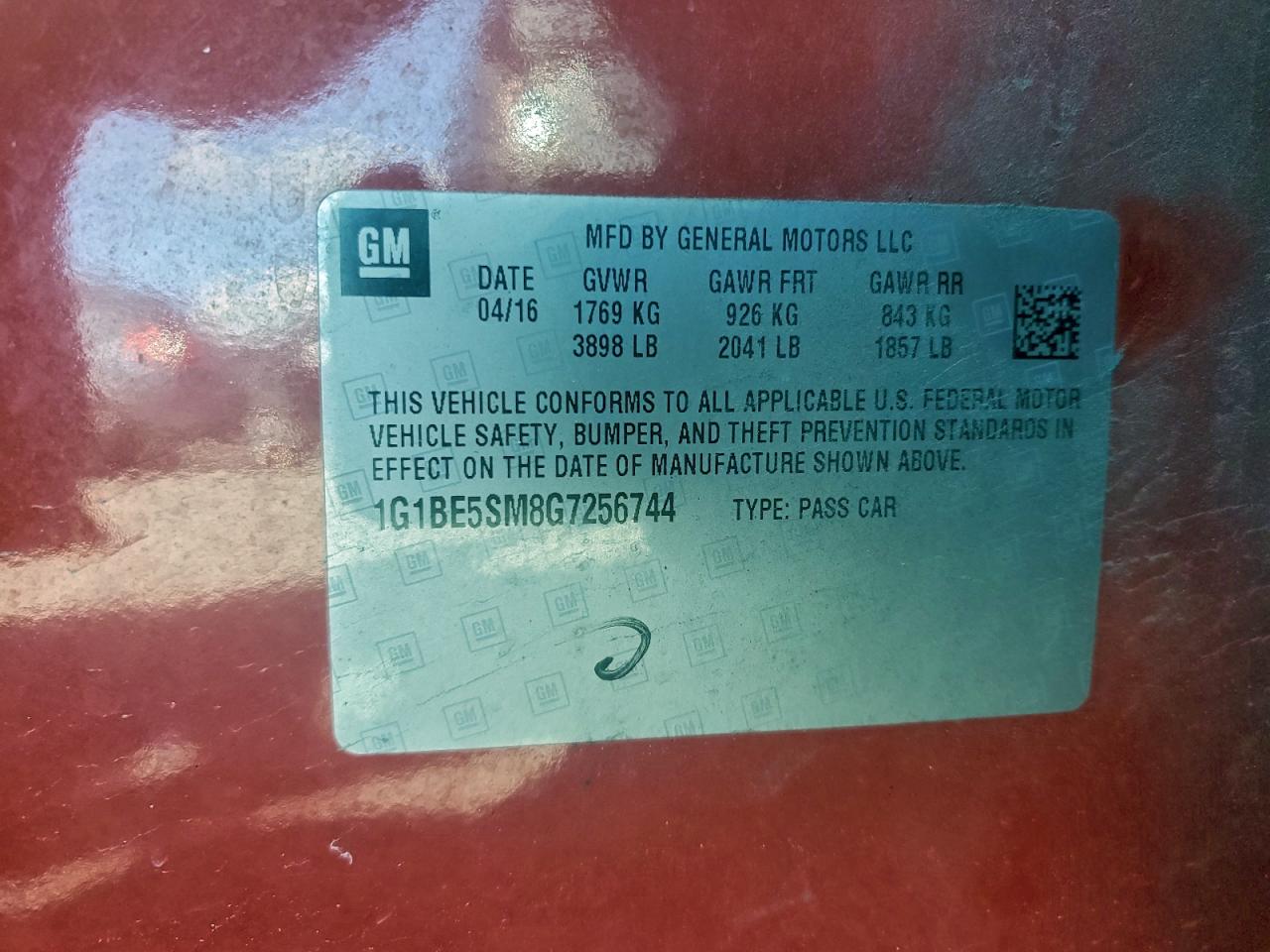 2016 Chevrolet Cruze Lt VIN: 1G1BE5SM8G7256744 Lot: 93338825