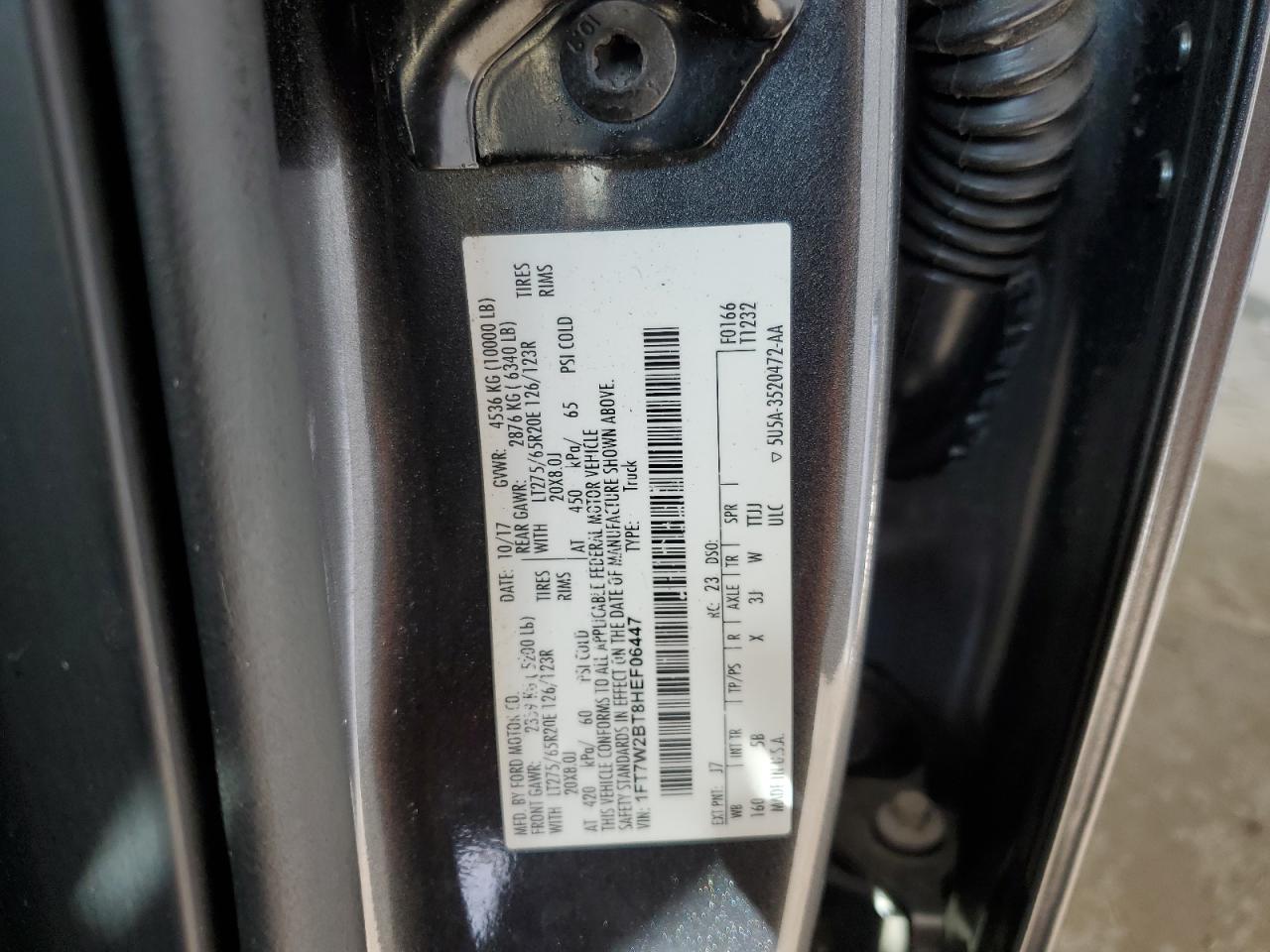 2017 Ford F250 Super Duty VIN: 1FT7W2BT8HEF06447 Lot: 92582245