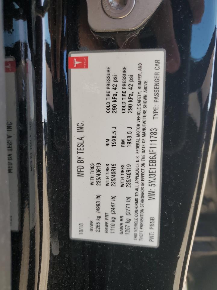 2018 Tesla Model 3 VIN: 5YJ3E1EB6JF111783 Lot: 91283475