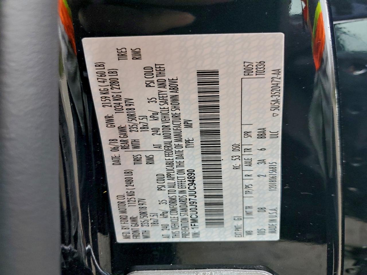 2018 Ford Escape Titanium VIN: 1FMCU0J97JUC94890 Lot: 93945385