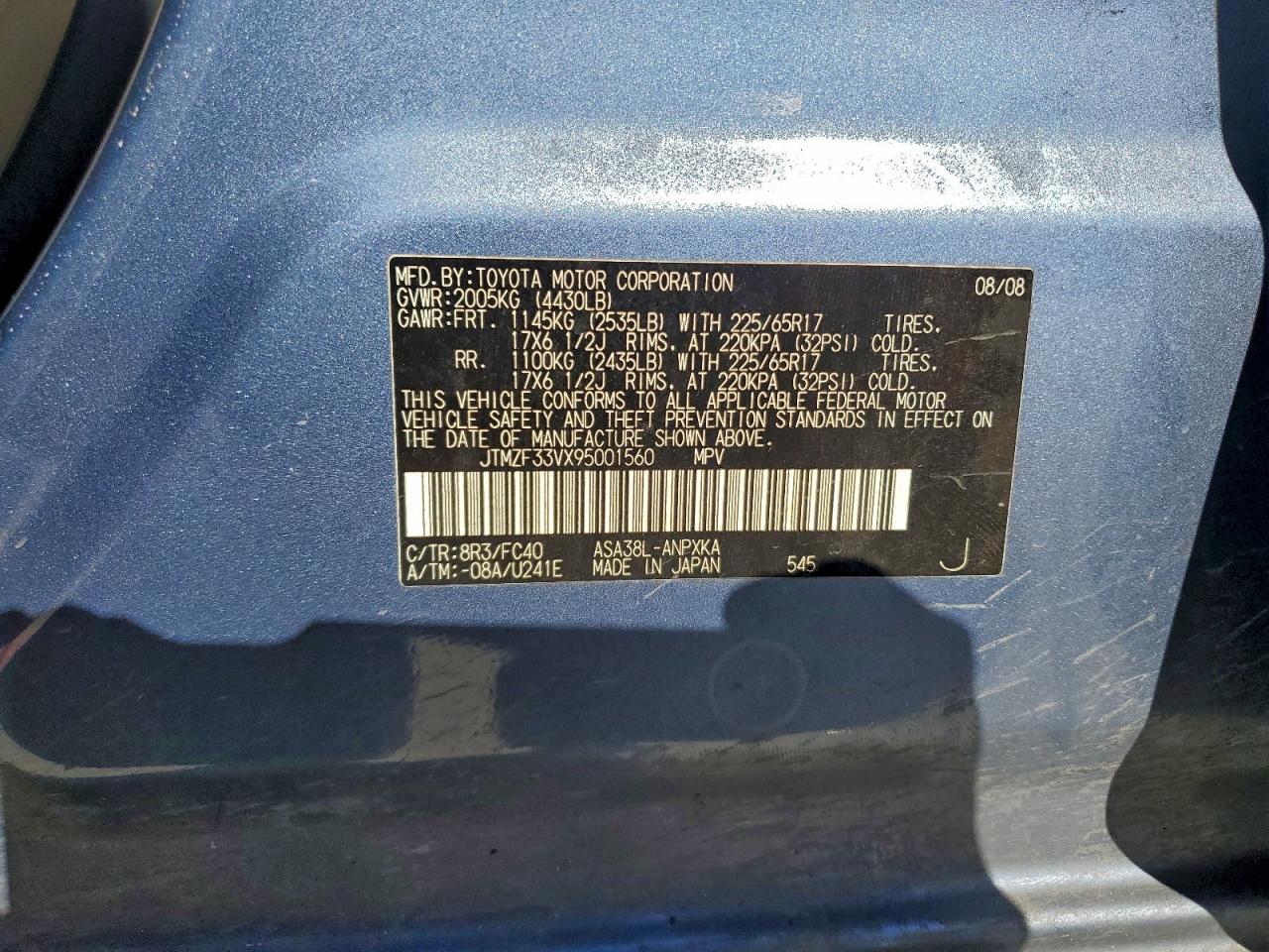 2009 Toyota Rav4 VIN: JTMZF33VX95001560 Lot: 92197075