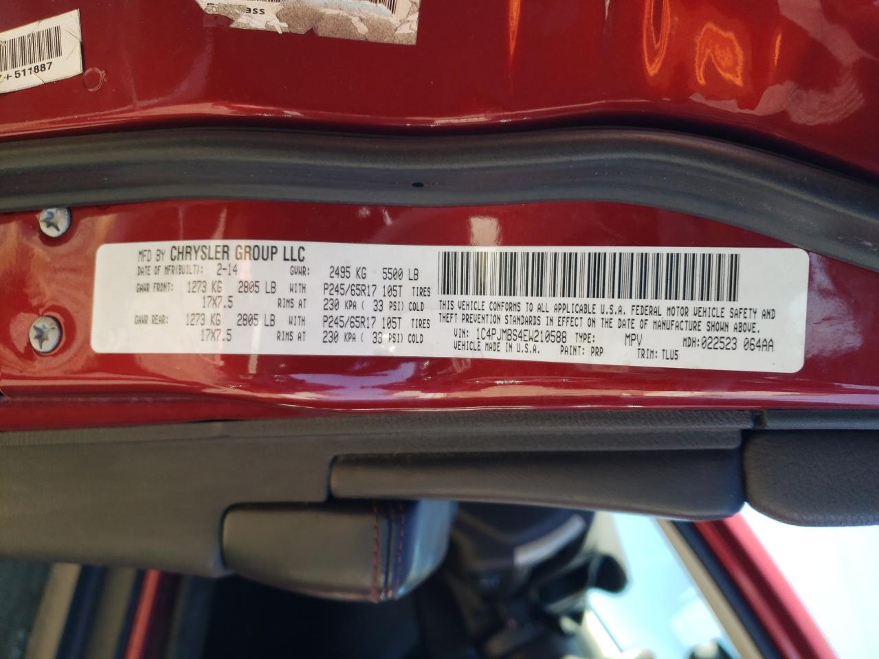 2014 Jeep Cherokee Trailhawk VIN: 1C4PJMBS4EW210588 Lot: 92462955