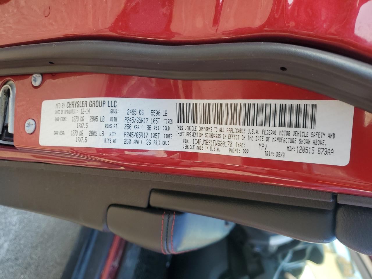 2015 Jeep Cherokee Trailhawk VIN: 1C4PJMBS1FW620170 Lot: 92619445