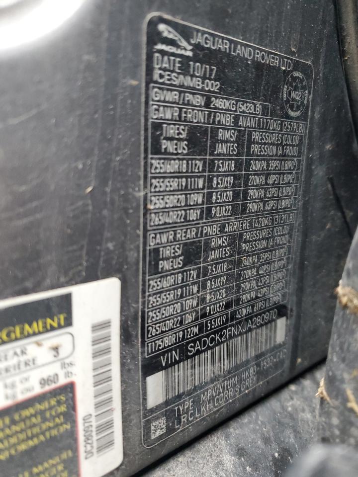 2018 Jaguar F-Pace Prestige VIN: SADCK2FNXJA280970 Lot: 93023925