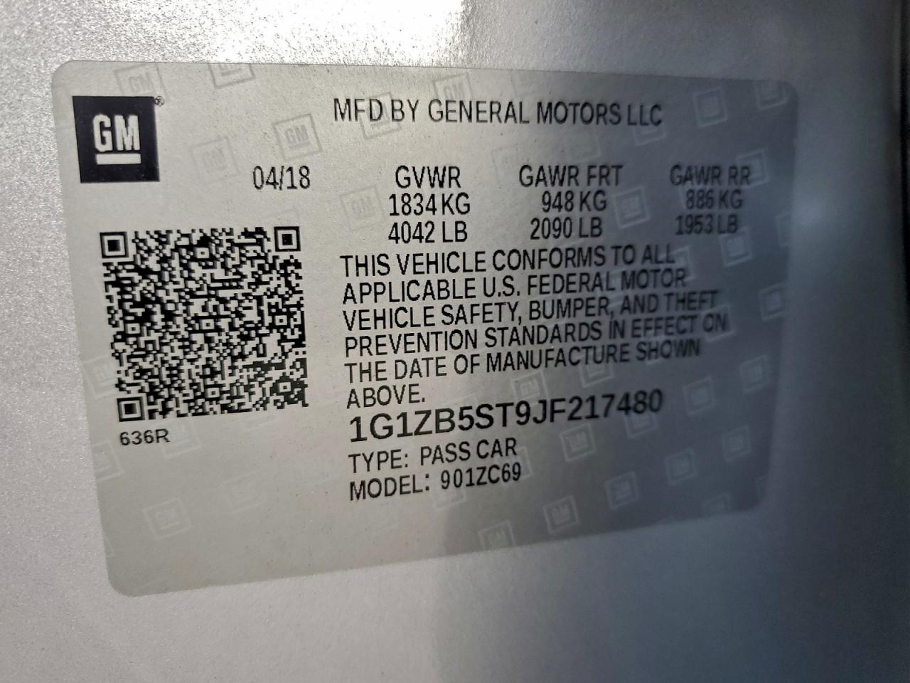 2018 Chevrolet Malibu Ls VIN: 1G1ZB5ST9JF217480 Lot: 93764485