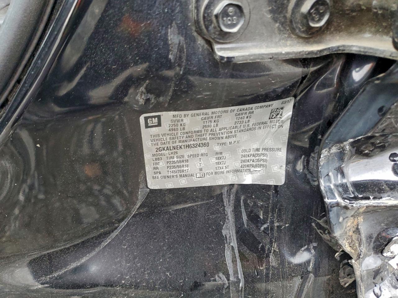 2017 GMC Terrain Sle VIN: 2GKALNEK1H6324360 Lot: 94143975