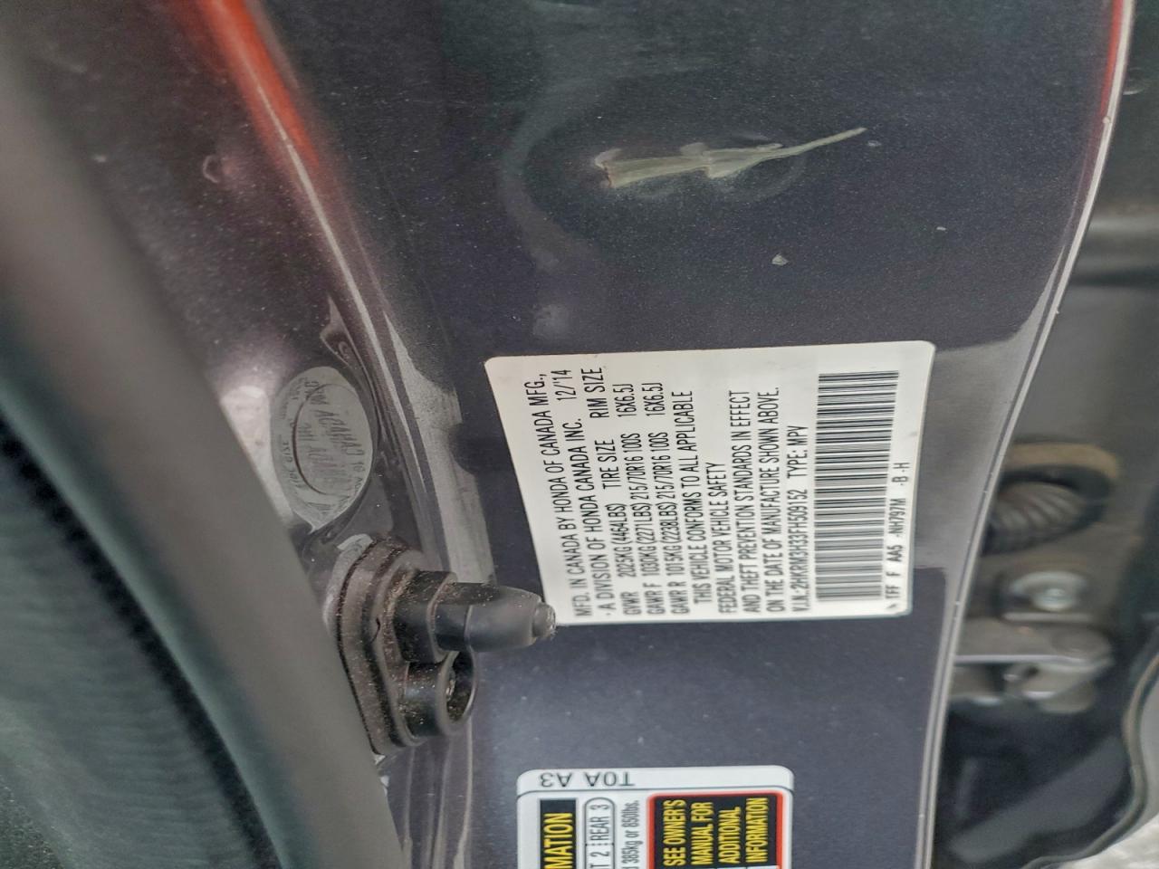 2015 Honda Cr-V Lx VIN: 2HKRM3H33FH509152 Lot: 93953965