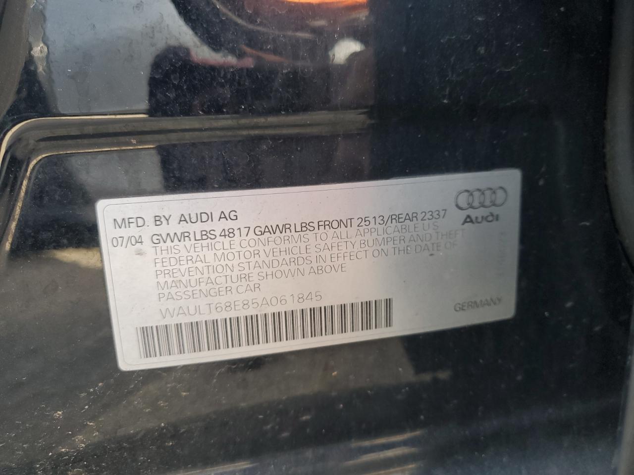 2005 Audi A4 3.0 Quattro VIN: WAULT68E85A061845 Lot: 93067935