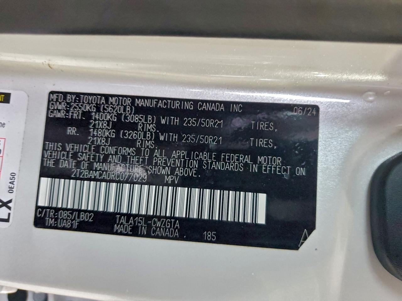 2024 Lexus Rx 350 Base VIN: 2T2BAMCA0RC077029 Lot: 93523045