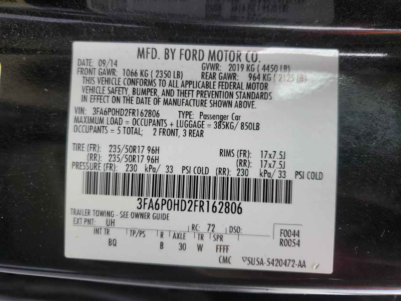 2015 Ford Fusion Se VIN: 3FA6P0HD2FR162806 Lot: 93904825