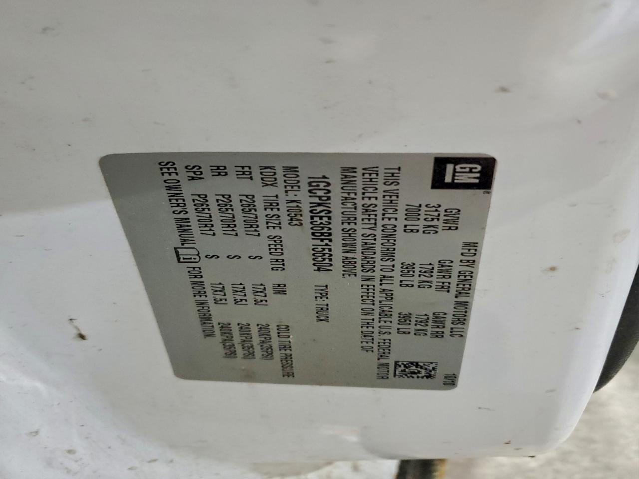 2011 Chevrolet Silverado K1500 Lt VIN: 1GCPKSE36BF156504 Lot: 94245315