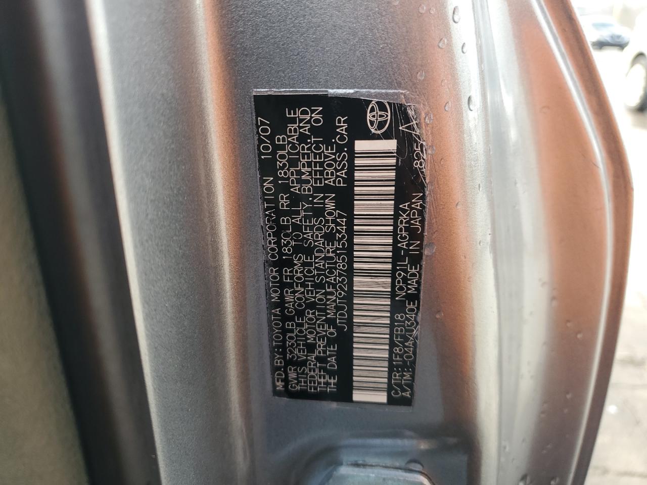 2008 Toyota Yaris VIN: JTDJT923785153447 Lot: 93616795