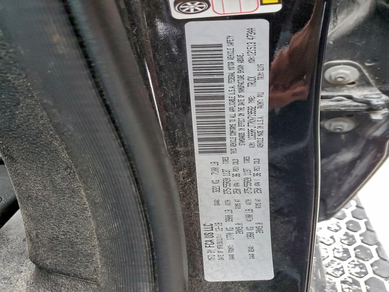 2019 Ram 1500 Laramie VIN: 1C6SRFJT7KN719592 Lot: 91695725