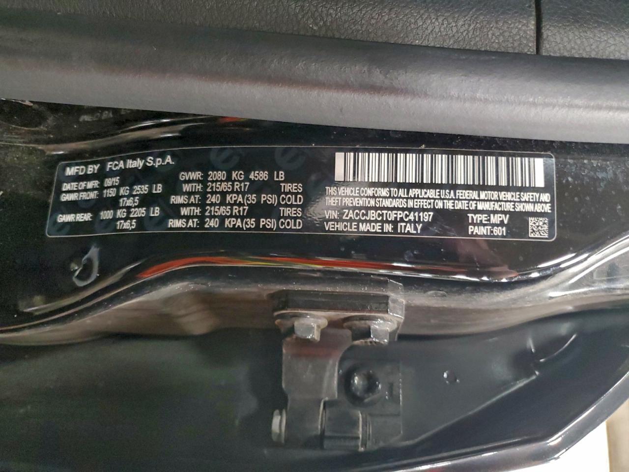 2015 Jeep Renegade Trailhawk VIN: ZACCJBCT0FPC41197 Lot: 94429255