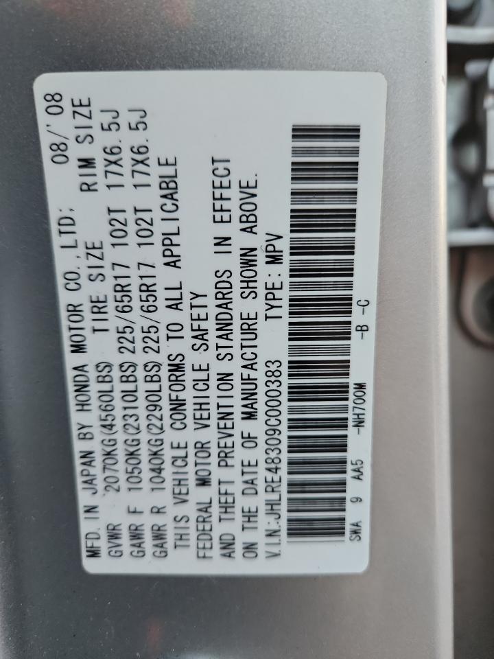 2009 Honda Cr-V Lx VIN: JHLRE48309C000383 Lot: 91138745