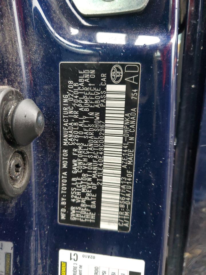 2009 Toyota Corolla Matrix S VIN: 2T1LE40E49C002967 Lot: 91302855