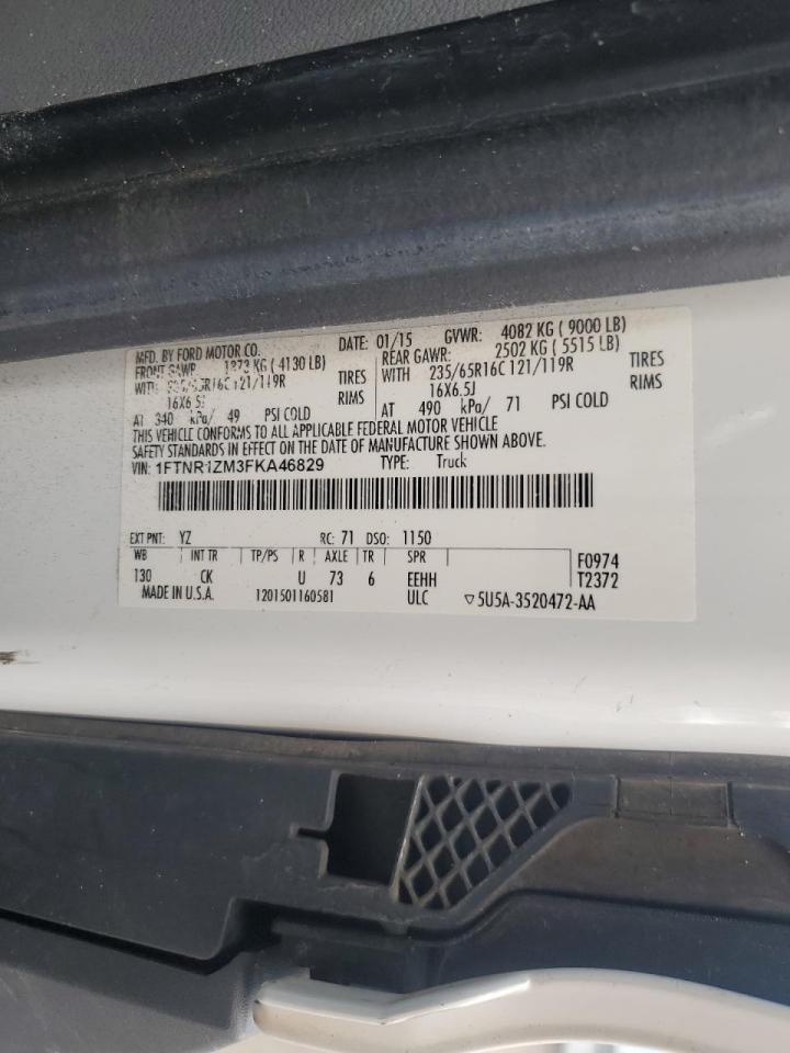 2015 Ford Transit T-250 Delivery Van VIN: 1FTNR1ZM3FKA46829 Lot: 90920085