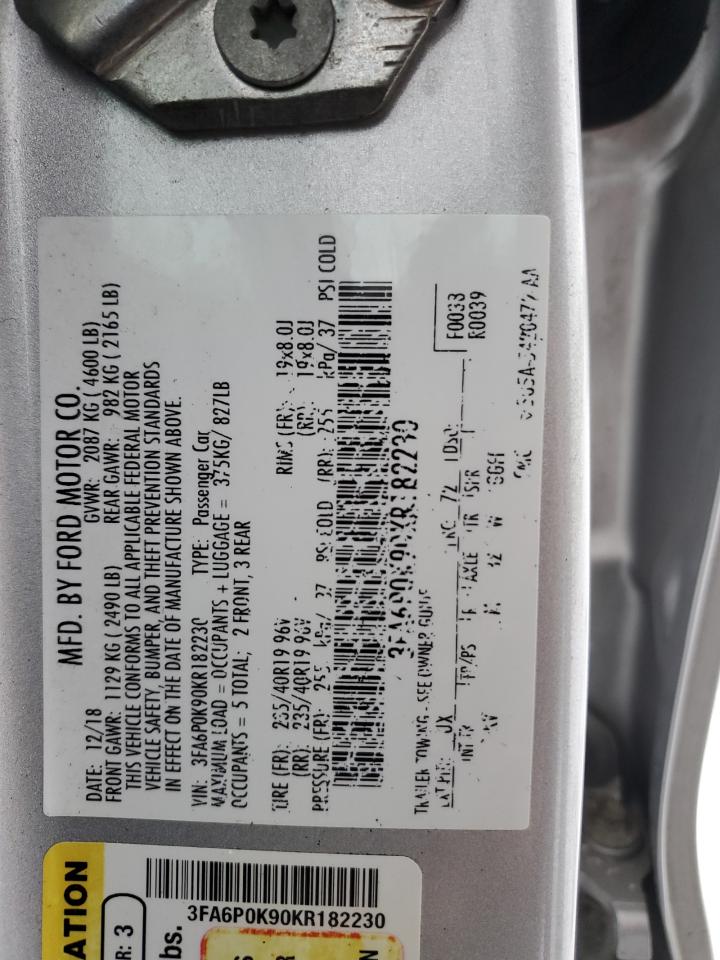 2019 Ford Fusion Titanium VIN: 3FA6P0K90KR182230 Lot: 91980265
