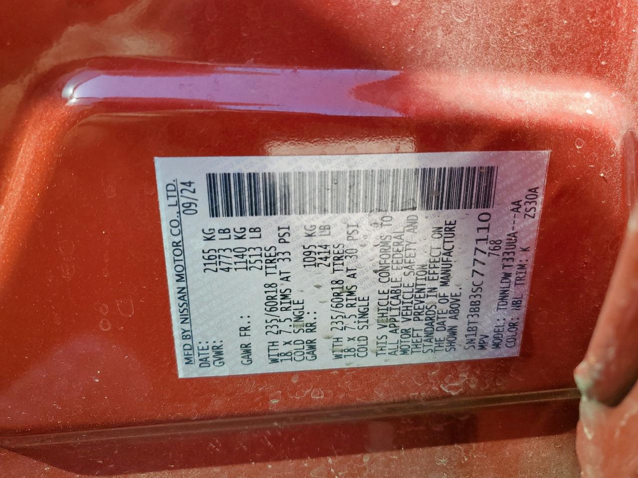 2025 Nissan Rogue Sv VIN: 5N1BT3BB3SC777110 Lot: 90986625