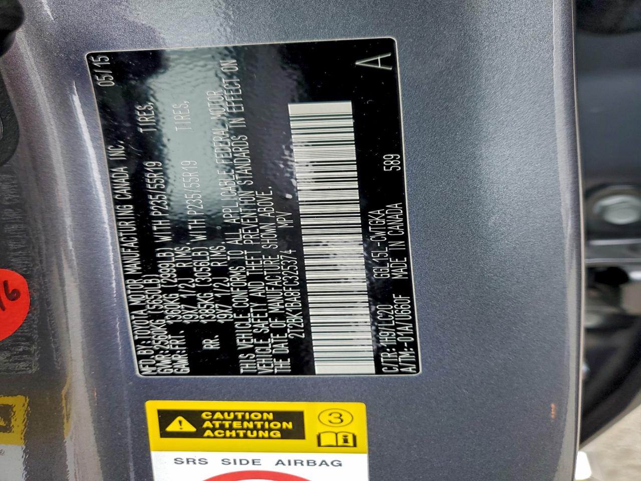 2015 Lexus Rx 350 Base VIN: 2T2BK1BA8FC325374 Lot: 93811935