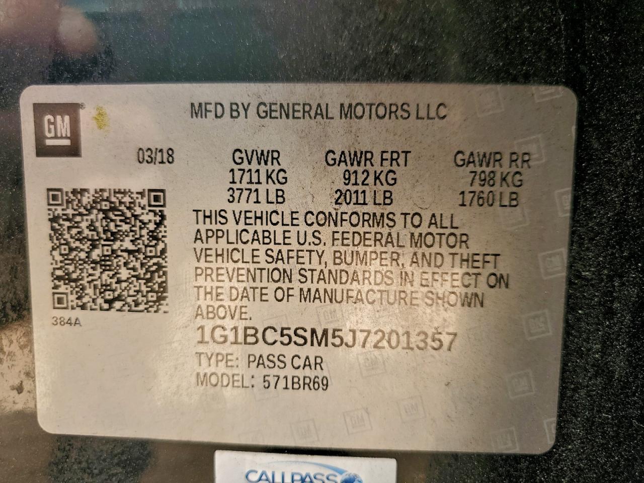 2018 Chevrolet Cruze Ls VIN: 1G1BC5SM5J7201357 Lot: 94592765