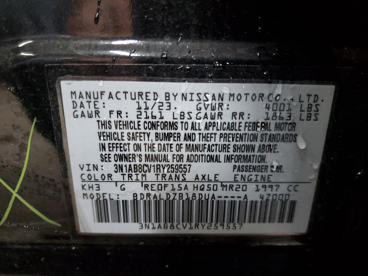 2024 Nissan Sentra Sv VIN: 3N1AB8CV1RY259557 Lot: 92680515