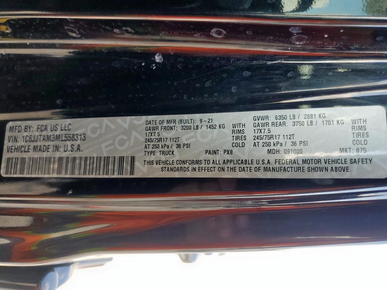 2021 Jeep Gladiator Sport VIN: 1C6JJTAM3ML558313 Lot: 93447845