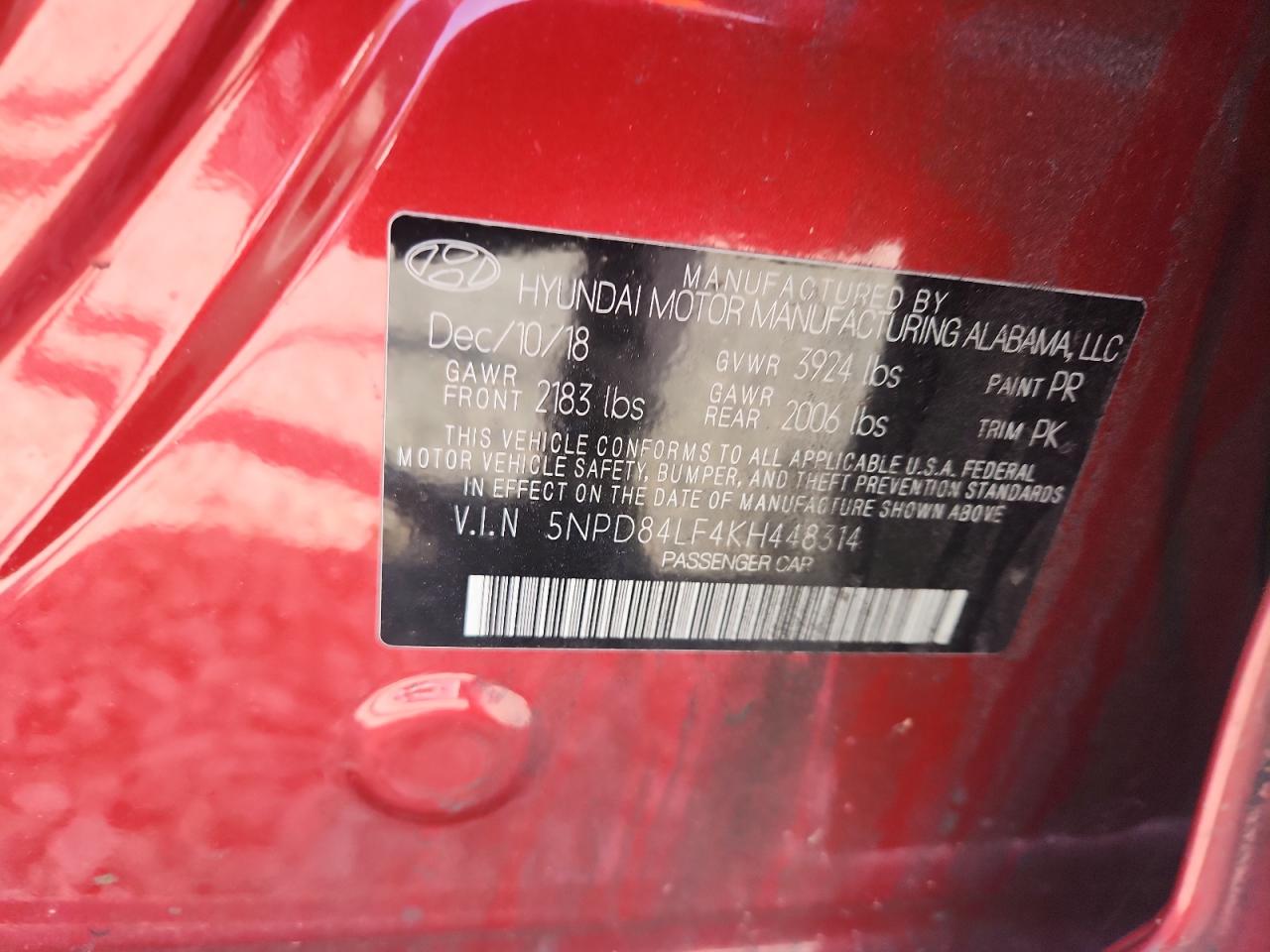 2019 Hyundai Elantra Sel VIN: 5NPD84LF4KH448314 Lot: 92868945