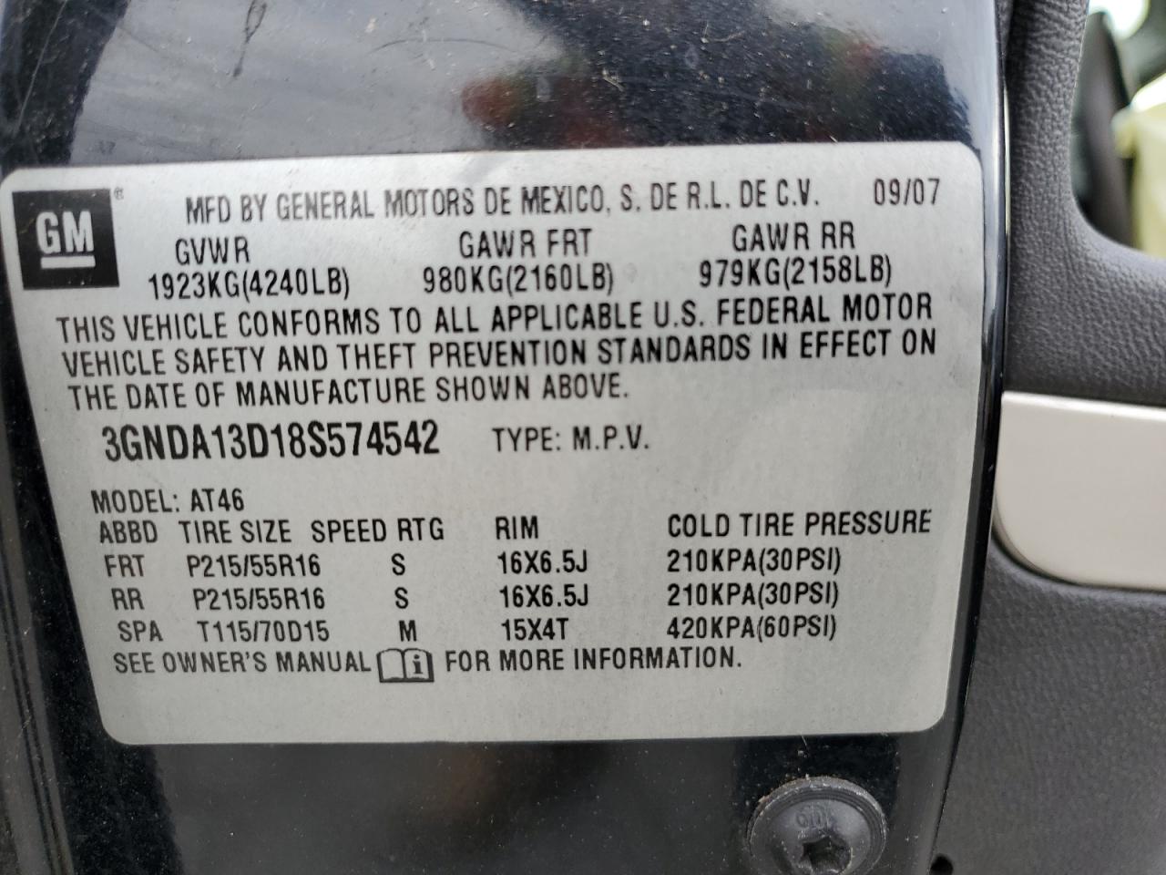 2008 Chevrolet Hhr Ls VIN: 3GNDA13D18S574542 Lot: 92381845